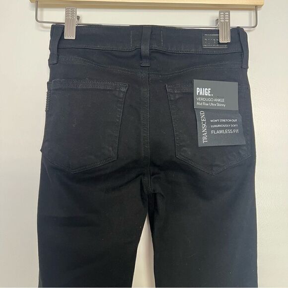 Paige Skinny Jeans Womens Size 23 Black Verdugo Ankle Raw Hem Domino Destructed - Picture 7 of 16